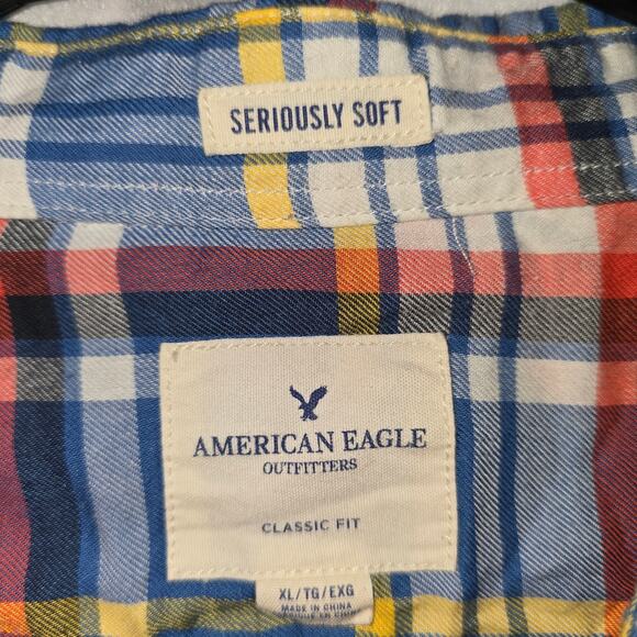 American Eagle Seriously Soft Classic Fit Men's Flannel Red/Blue/Yellow Size XL - Picture 4 of 6